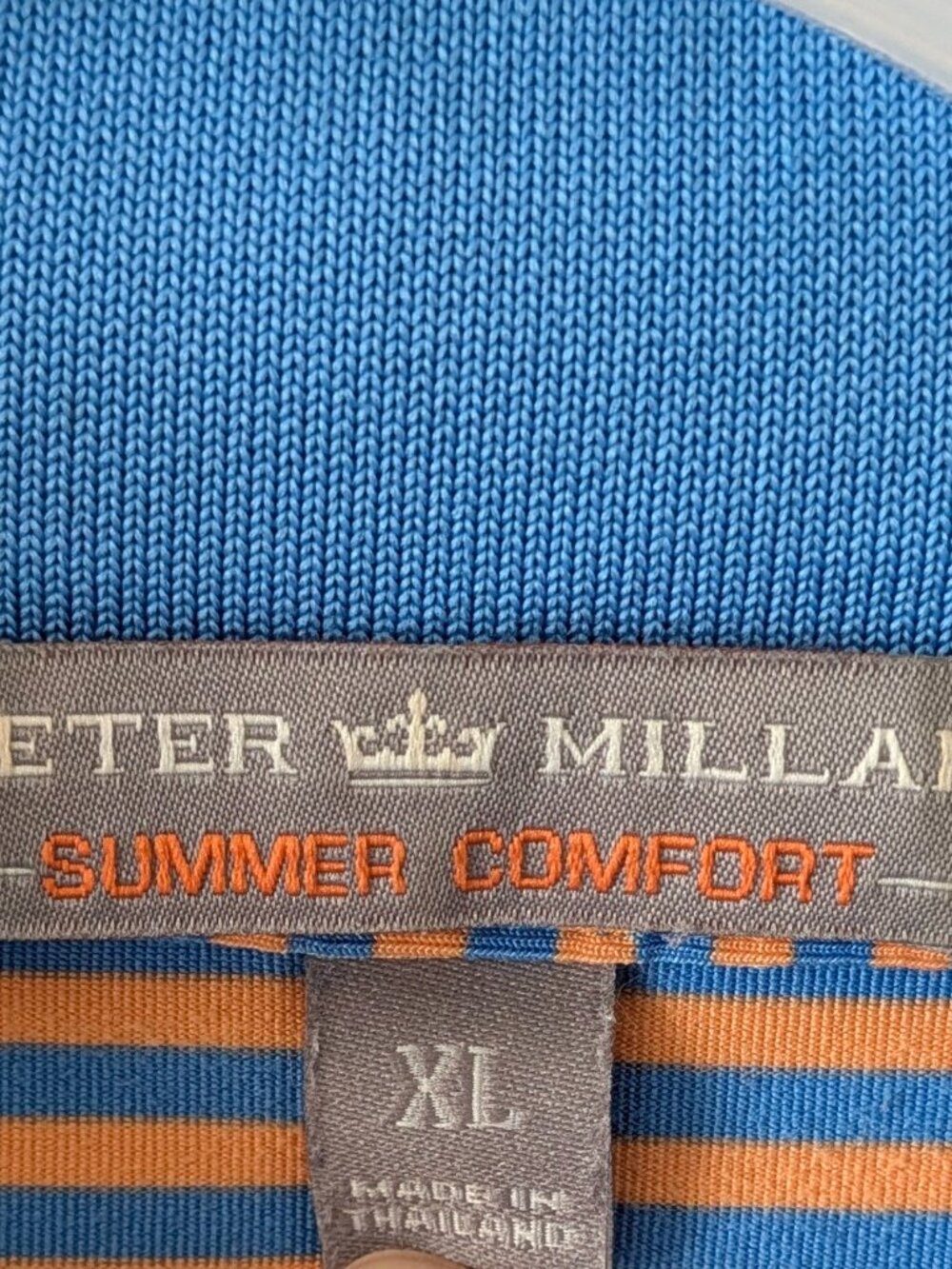 Peter Millar Summer Comfort XL Orange/Blue Striped Polo Shirt - Picture 4 of 8